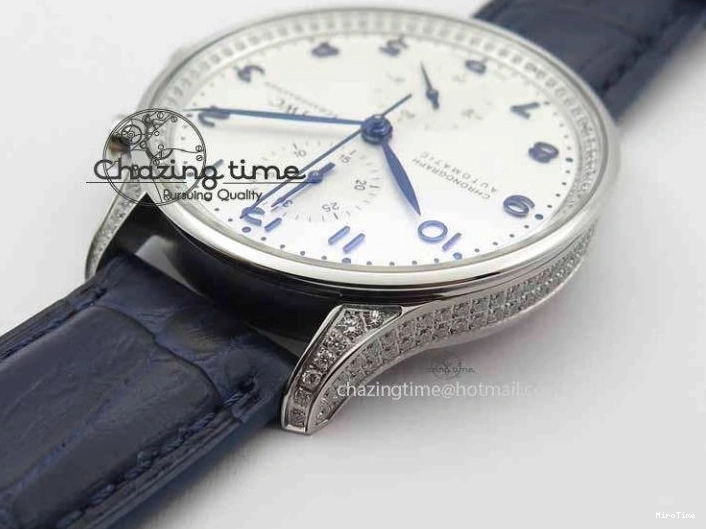 MIROTIME 0705 Portuguese IW3714 Diam ZF V2 1:1 Best Edition White Dial Blue Makers On Blue Leather Strap A79350 (Slim Movement) Stylish 7248
